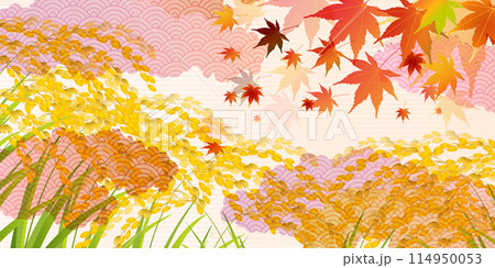 稲　秋　田舎　風景　背景 114950053