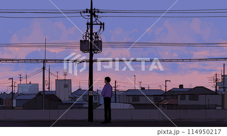 郊外の住宅地の夕暮れの風景
