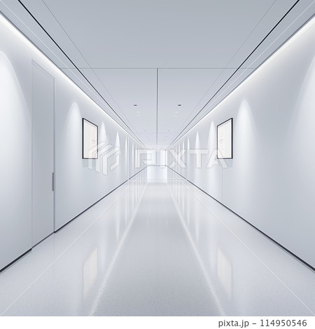 Minimalist white corridor in modern building 114950546