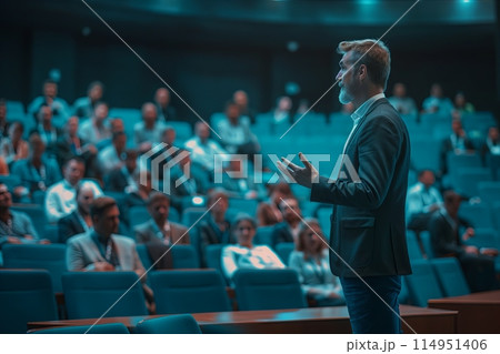 Speaker presenting at a business conference Speaker presenting at a business conference 114951406