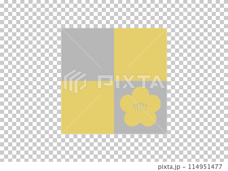 Plum blossoms in a checkered pattern, grey and gold Plum blossoms in a checkered pattern, grey and gold 114951477