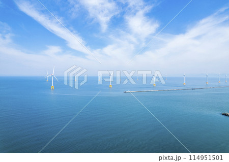 洋上風力発電(空撮) 洋上風力発電(空撮) 114951501