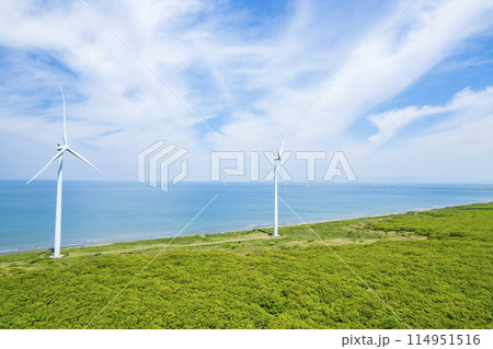 海に立つ風車（空撮） 114951516