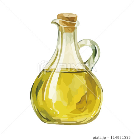 水彩で描いたオリーブオイルのイラスト 水彩で描いたオリーブオイルのイラスト 114951553
