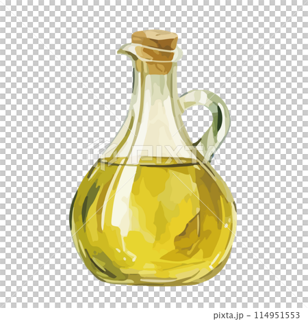 水彩で描いたオリーブオイルのイラスト 水彩で描いたオリーブオイルのイラスト 114951553