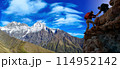 Group of happy hiker jumping on the hill 114952142