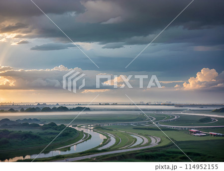 sky with clouds and sun 114952155
