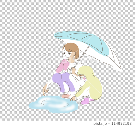 Parents and children taking a walk on a rainy day 114952198