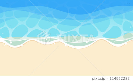青い海の波打ち際と砂浜の背景イラスト1、アスペクト比16:9 青い海の波打ち際と砂浜の背景イラスト1、アスペクト比16:9 114952282