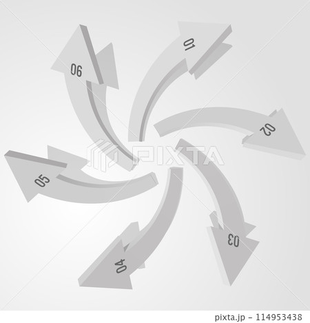 外に拡がる6本の立体的な矢印インフォグラフィック モノトーン ベクターイラストレーション 外に拡がる6本の立体的な矢印インフォグラフィック モノトーン ベクターイラストレーション 114953438