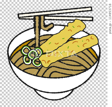 Hand-drawn style icon illustration of chikuwa tempura soba Hand-drawn style icon illustration of chikuwa tempura soba 114953718