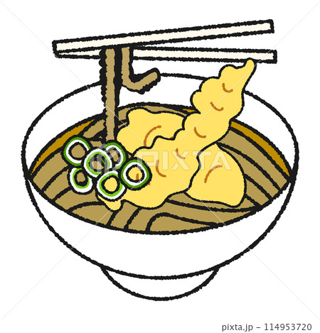 かしわ天そばの手書き風アイコンイラスト 114953720