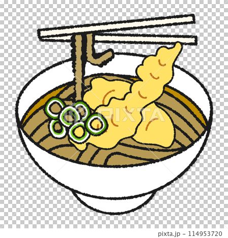 かしわ天そばの手書き風アイコンイラスト 114953720