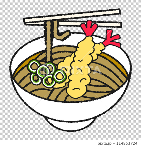 蝦天婦羅蕎麥麵的手繪風格圖示插圖 114953724