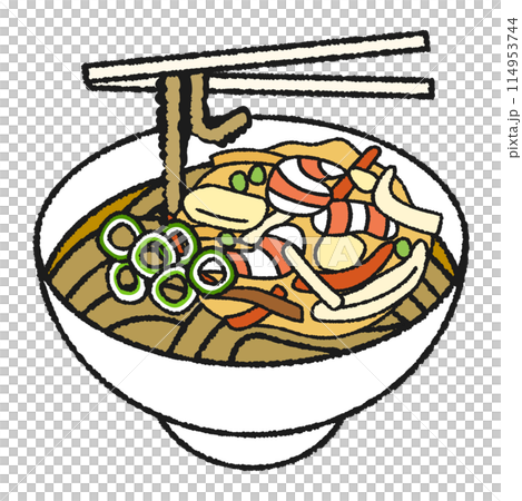 海鮮かき揚げそばの手描き風のアイコンイラスト 114953744