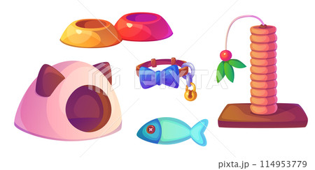 Pet shop goods set isolated on white background Pet shop goods set isolated on white background 114953779