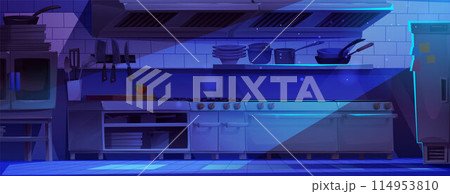 Restaurant kitchen interior at night. 114953810