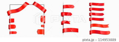 Red satin ribbon tag or bookmark. Red satin ribbon tag or bookmark. 114953889