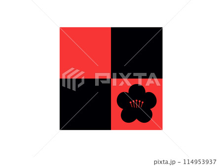 市松模様の中に梅の花赤と黒 市松模様の中に梅の花赤と黒 114953937