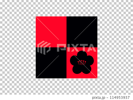 市松模様の中に梅の花赤と黒 市松模様の中に梅の花赤と黒 114953937
