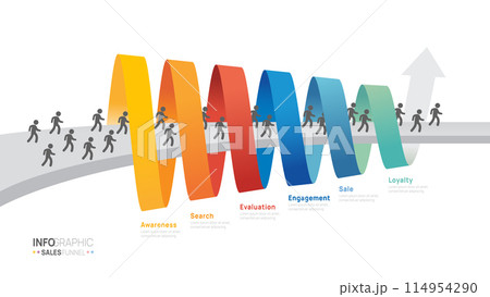 Sales funnel arrow infographic vector template with 6 steps for digital marketing and startup business. 114954290