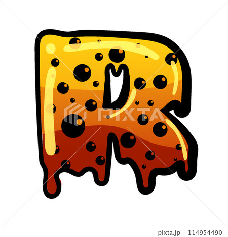 Halloween font letter R latin alphabet. Orange bubbling colorful spooky 114954490