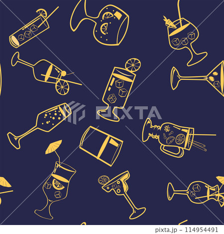 Seamless pattern Cocktail beverages sketch background Seamless pattern Cocktail beverages sketch background 114954491