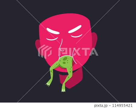 A Pink head is eating a green frog. Isolated Vector Illustration 114955421