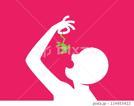 a silhouette of a man eating the frog. Isolated Vector Illustration a silhouette of a man eating the frog. Isolated Vector Illustration 114955422