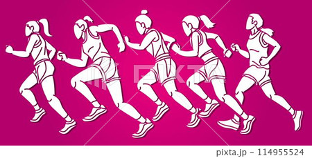 Group of Woman Running Marathon Runner Cartoon Sport Graphic Vector Group of Woman Running Marathon Runner Cartoon Sport Graphic Vector 114955524