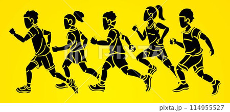 Group of Children Running Together Mix Boy and Girl Start Running Cartoon Sport Graphic Vector Group of Children Running Together Mix Boy and Girl Start Running Cartoon Sport Graphic Vector 114955527