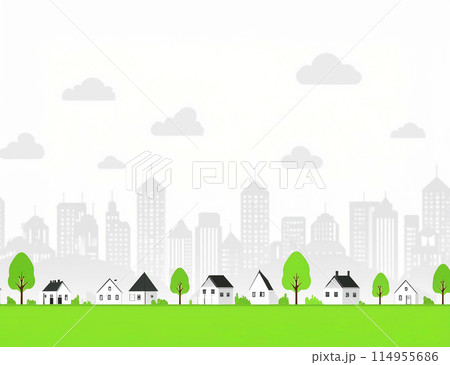 緑の街並みと高層ビルのシルエット(生成AI) 緑の街並みと高層ビルのシルエット(生成AI) 114955686