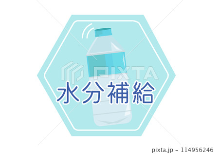 水分補給と水のアイコン。こまめな水分補給。ベクターイラスト 水分補給と水のアイコン。こまめな水分補給。ベクターイラスト 114956246