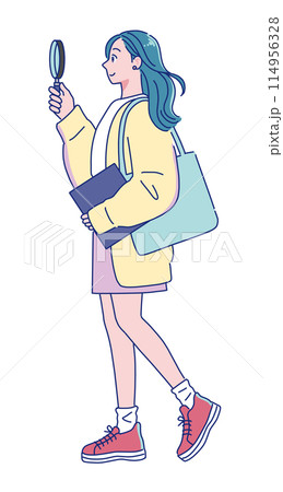 笑顔で歩くアニメ調の若い女性のイラスト素材 [114956328] - PIXTA