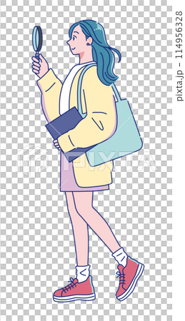 Anime-style young woman walking with a smile 114956328