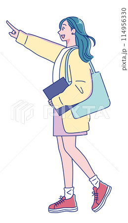 笑顔で歩くアニメ調の若い女性 笑顔で歩くアニメ調の若い女性 114956330