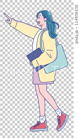 笑顔で歩くアニメ調の若い女性 笑顔で歩くアニメ調の若い女性 114956330