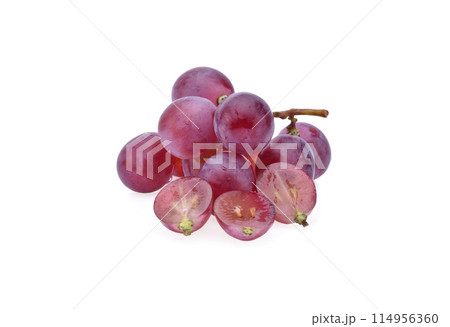 Bunch of red grapes with water drops isolated on white background Bunch of red grapes with water drops isolated on white background 114956360