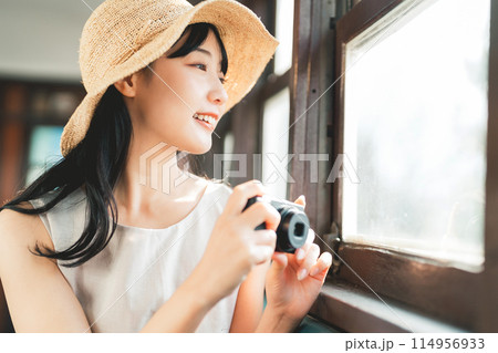 電車で旅をする女性 電車で旅をする女性 114956933