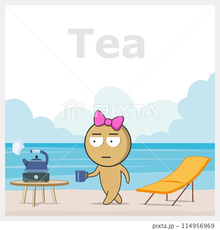 Girl relaxing on the sea and drinking tea Girl relaxing on the sea and drinking tea 114956969