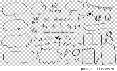 Marker pen speech bubbles and decorative elements, simple and stylish hand-drawn illustrations Marker pen speech bubbles and decorative elements, simple and stylish hand-drawn illustrations 114956976