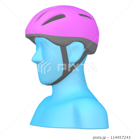 自転車用品のイラスト素材　ヘルメット（1_1_2）マゼンタ　着用イメージ 114957243