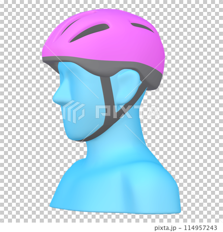 自転車用品のイラスト素材　ヘルメット（1_1_2）マゼンタ　着用イメージ 114957243
