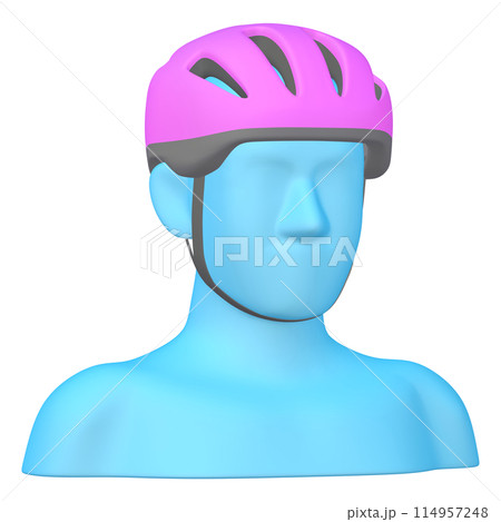 自転車用品のイラスト素材　ヘルメット（1_1_6）マゼンタ　着用イメージ 114957248