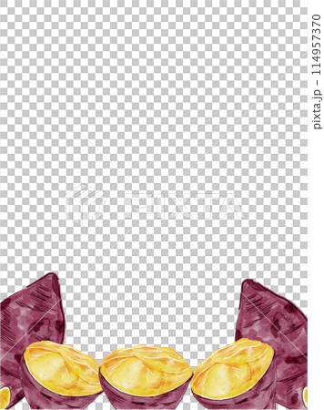 水彩で描いた秋のさつまいものフレームデザイン素材 水彩で描いた秋のさつまいものフレームデザイン素材 114957370