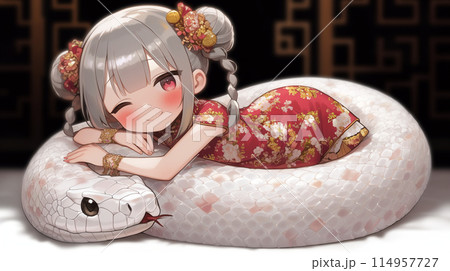 白蛇に守られている少女