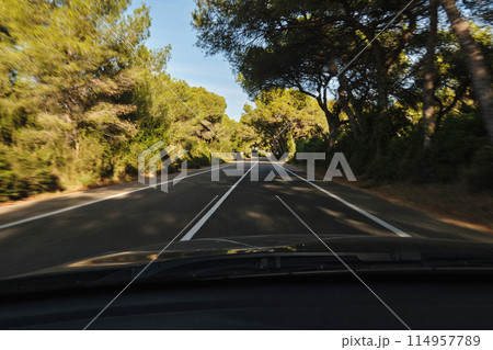 the road through the windshield the road through the windshield 114957789