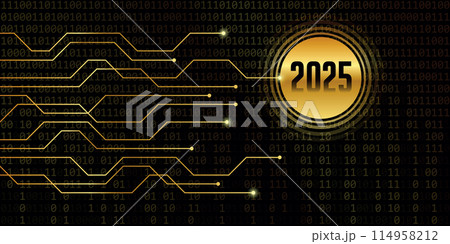 2025 golden number on binary code background vector illustration 114958212