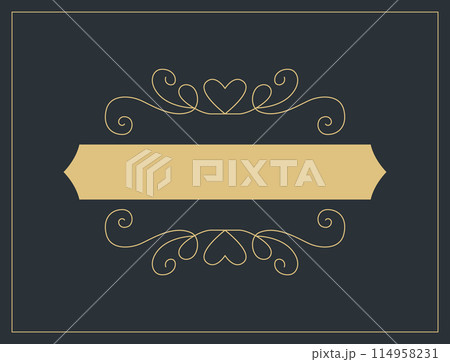 Flourishes calligraphic vintage ornamental background. Vector luxury invitation, restaurant menu or royalty certificate. Golden ornate page with swirls and vignettes elements 114958231