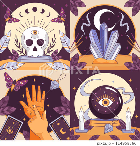 Magic and witchcraft illustrations in hand drawn style Magic and witchcraft illustrations in hand drawn style 114958566